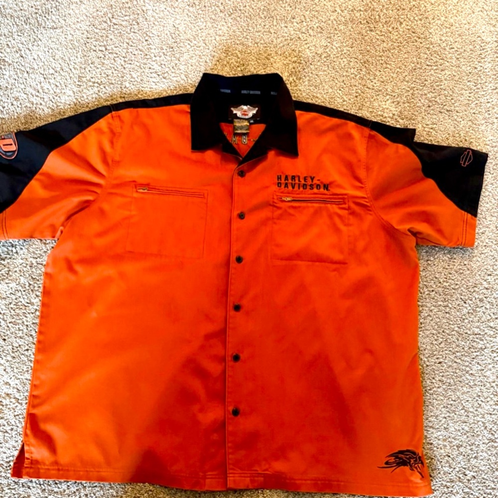 Harley-Davidson Orange and Black Casual Button Down Shirt
